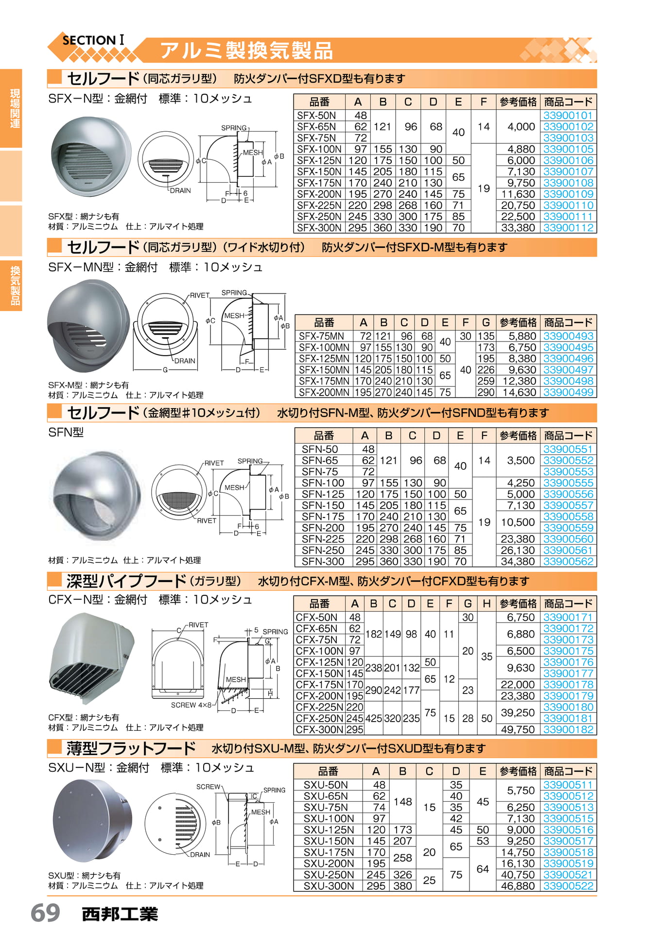 アルミセルフード・深型パイプフード 西邦工業 69(70ページ目)