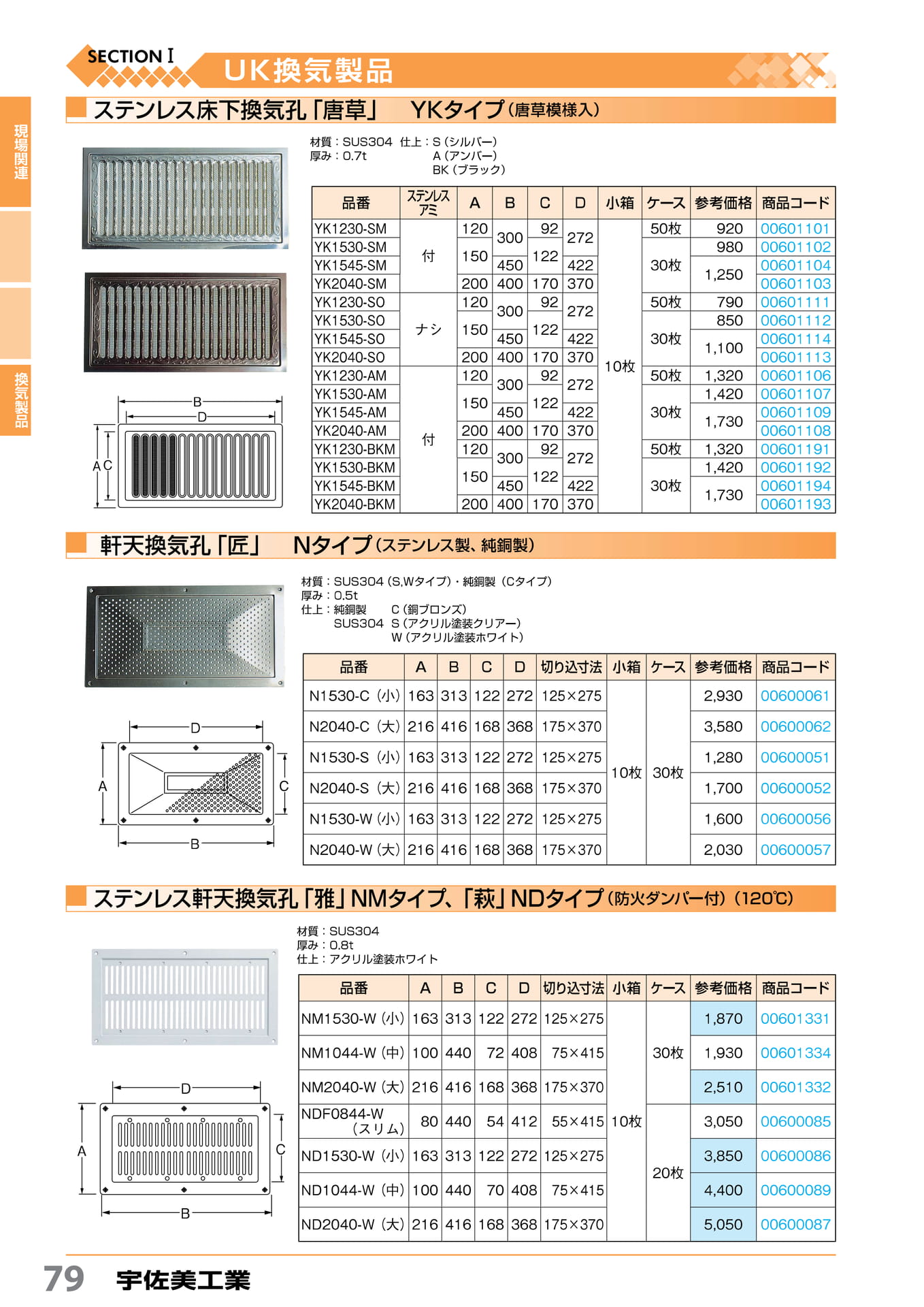 ステン床下換気孔 「唐草」・軒天 「匠」・「雅」 宇佐美工 79(80ページ目)