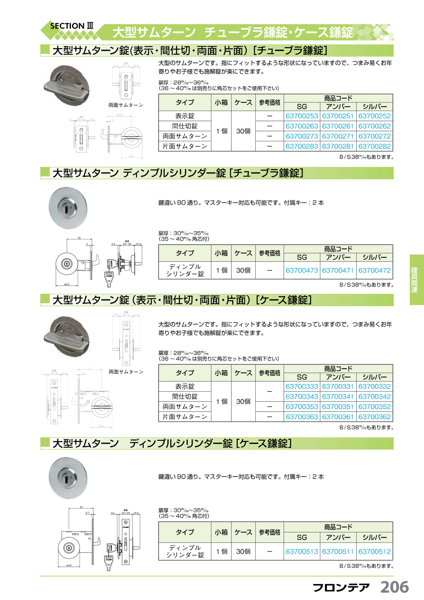 大型サムターン鎌錠 フロンテア 206(207ページ目)
