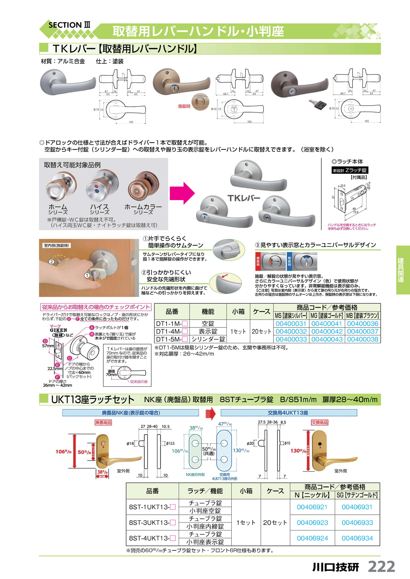 TK レバー・UKT13 座ラッチセット 川口技研 222(223ページ目)