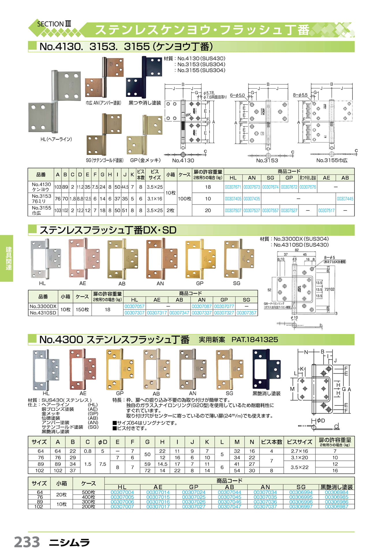 ステンケンヨウ丁番・フラッシュ丁番 ニシムラ 233(234ページ目)