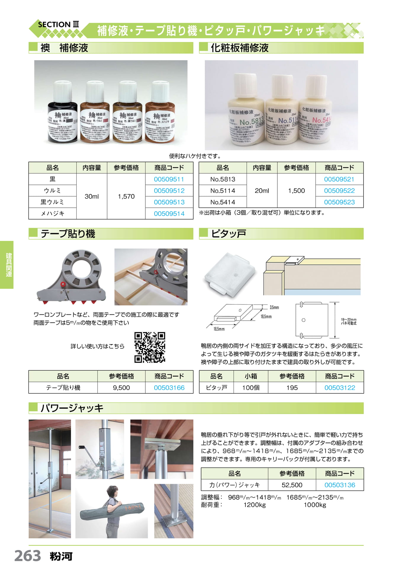 襖補修液・テープ貼り機・パワージャッキ 粉河 263(264ページ目)