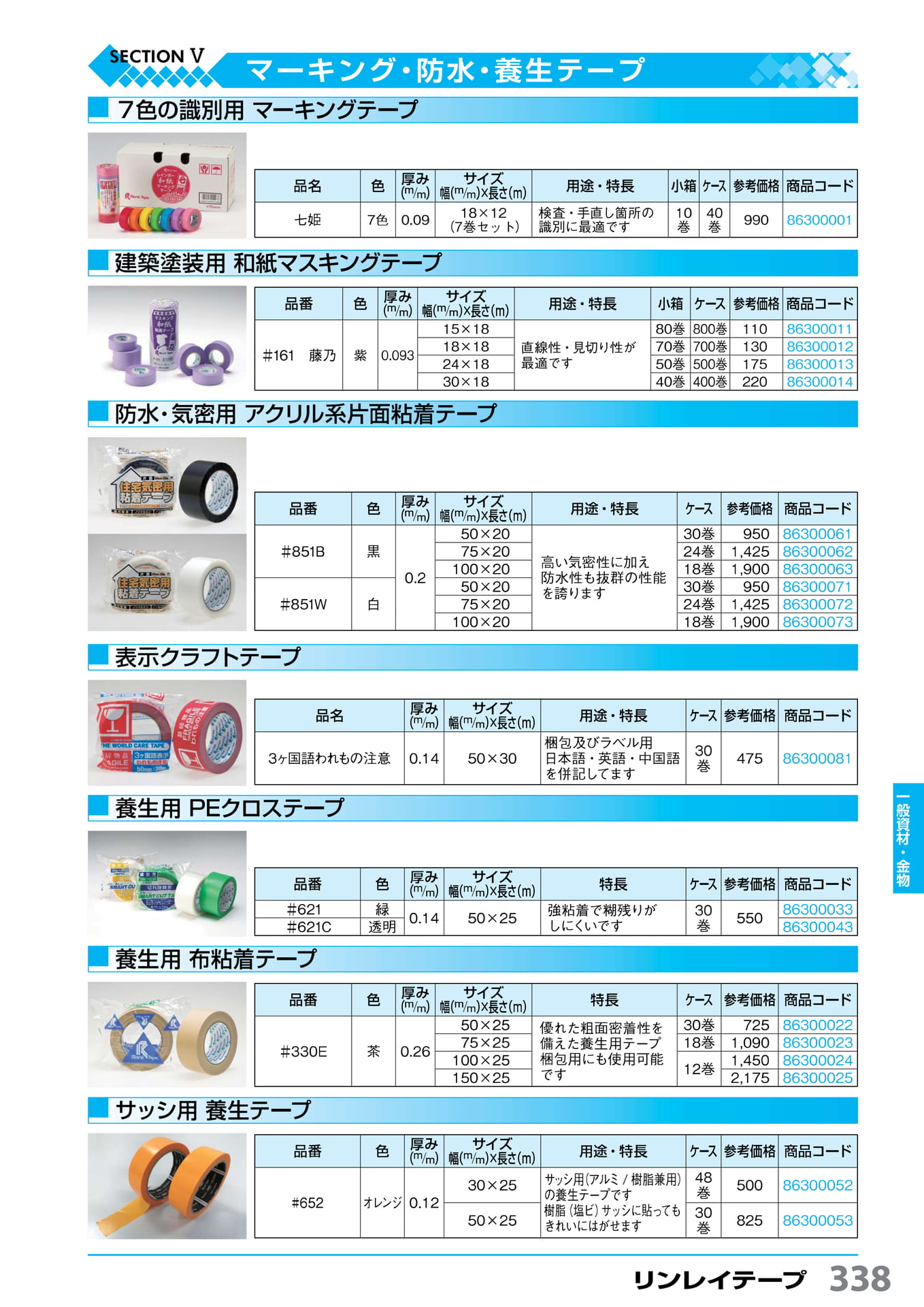 七姫・サッシ用養生テープ リンレイテープ 338(339ページ目)