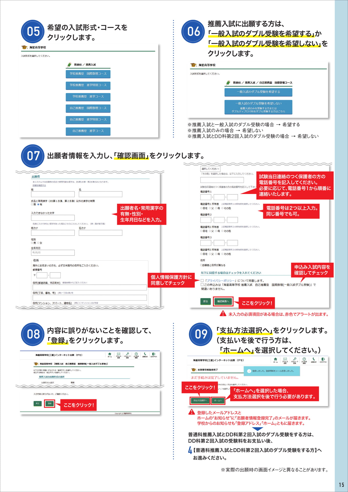 出願情報の入力手続き（15ページ目）