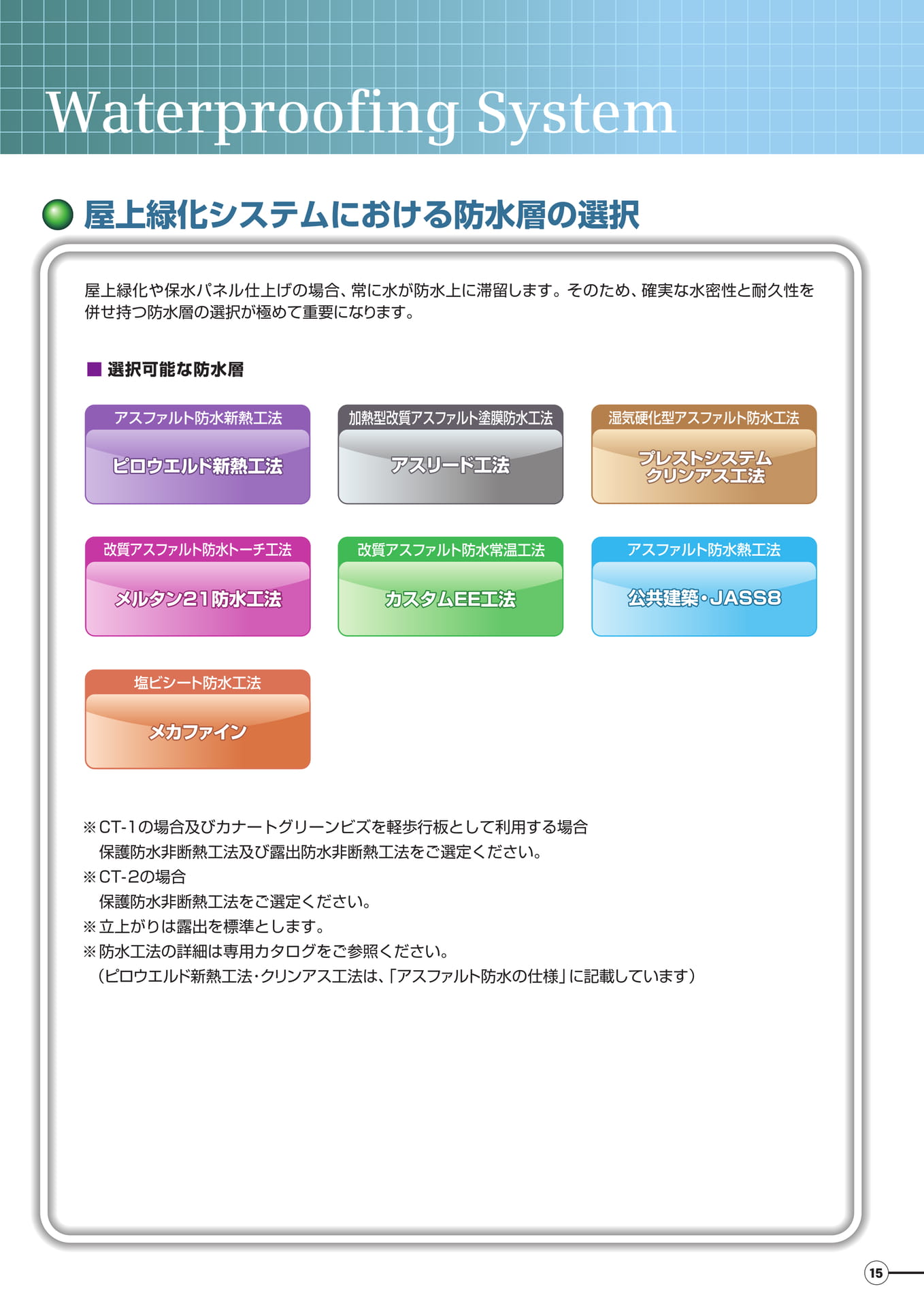 施工可能な防水工法（15ページ目）