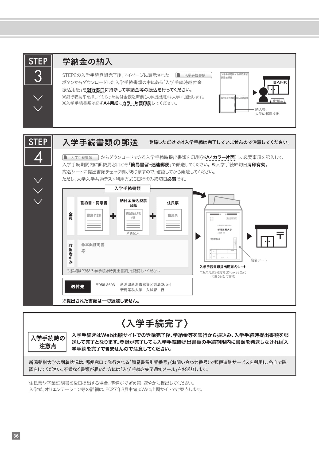学納金の納入と書類郵送（36ページ目）