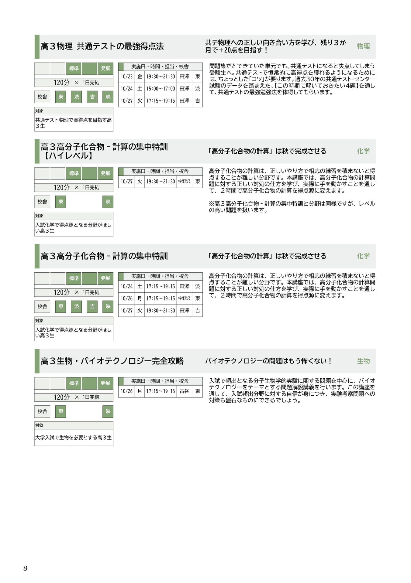 高３生 講座紹介（物理・化学・生物）（8ページ目）