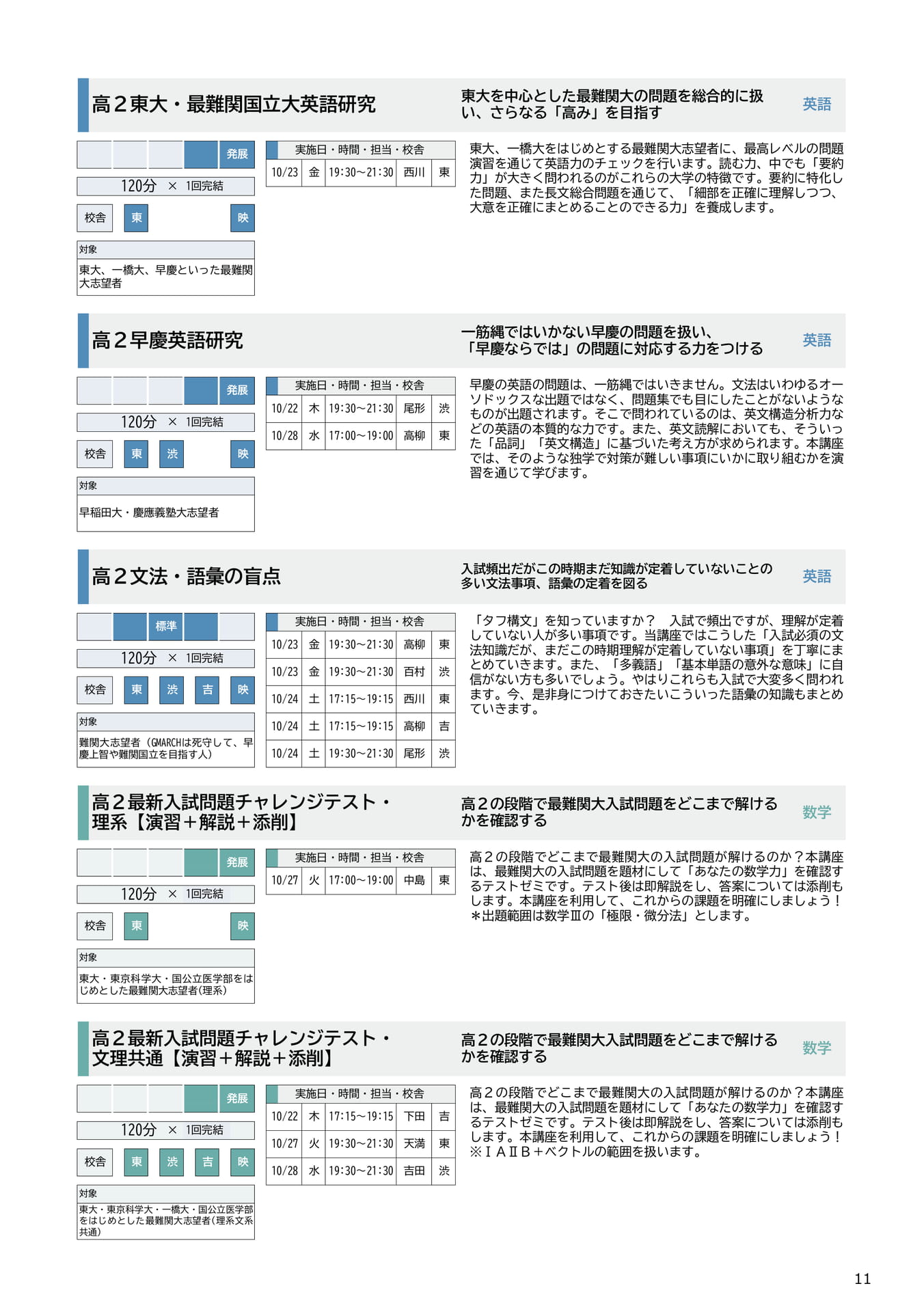高２生 講座紹介（英語・数学）（11ページ目）