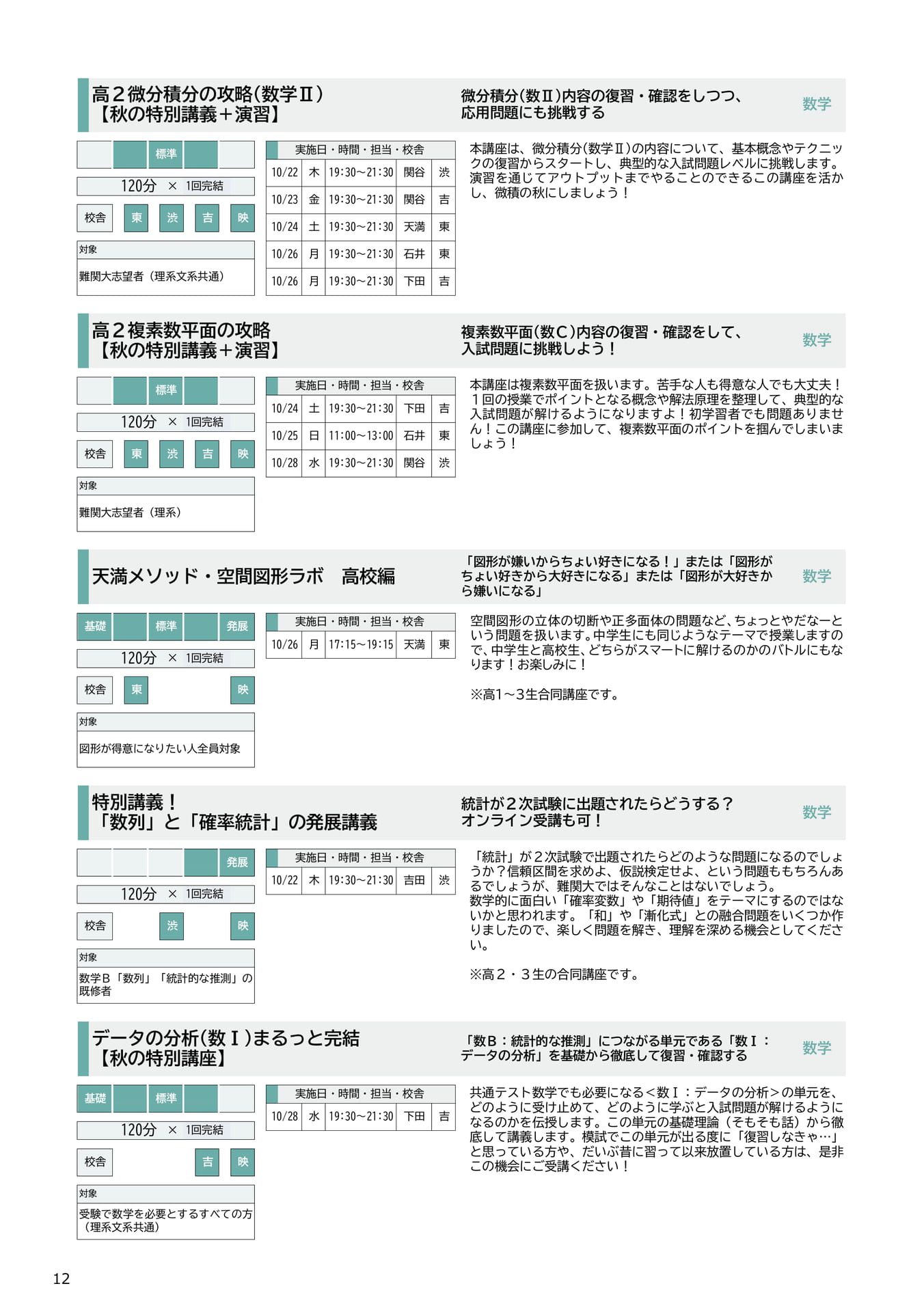 高２生 講座紹介（数学）（12ページ目）