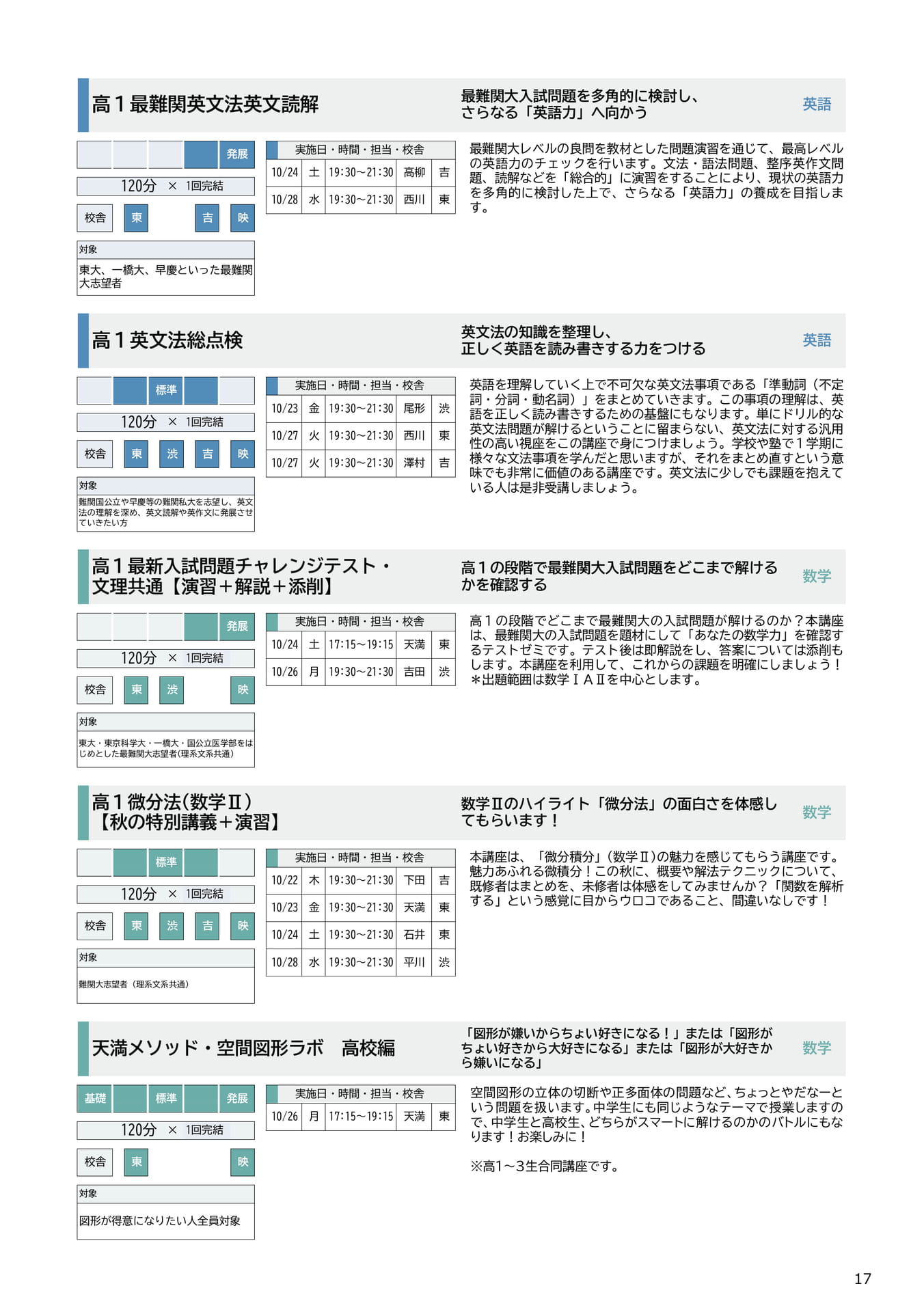 高１生 講座紹介（英語・数学）（17ページ目）