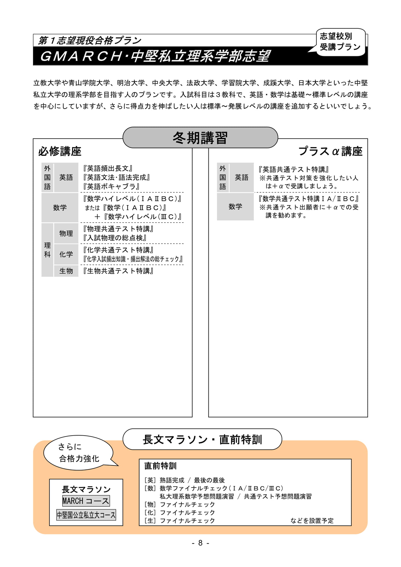 GMARCH・中堅私立理系志望プラン（9ページ目）