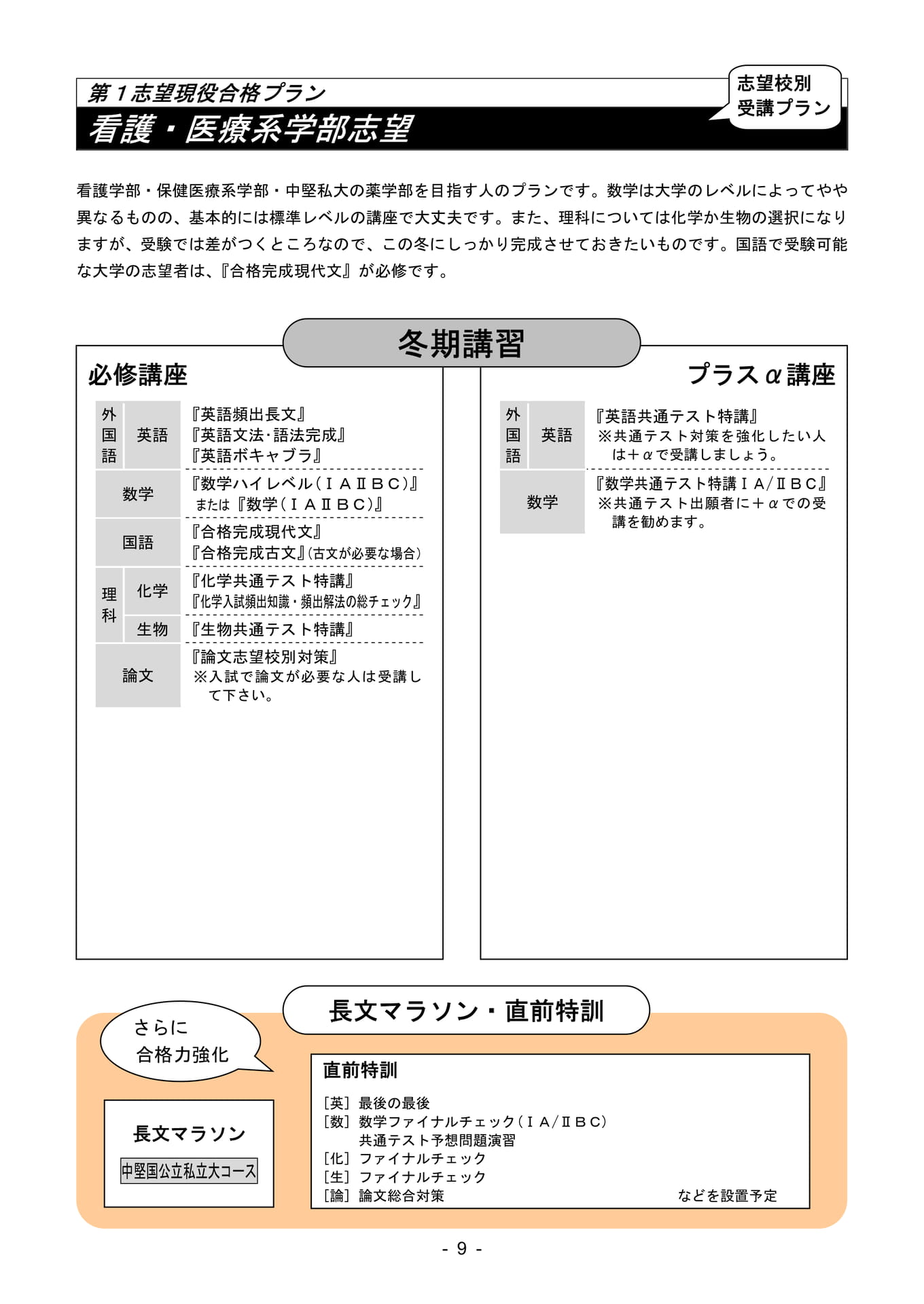 看護・医療系学部志望プラン（10ページ目）