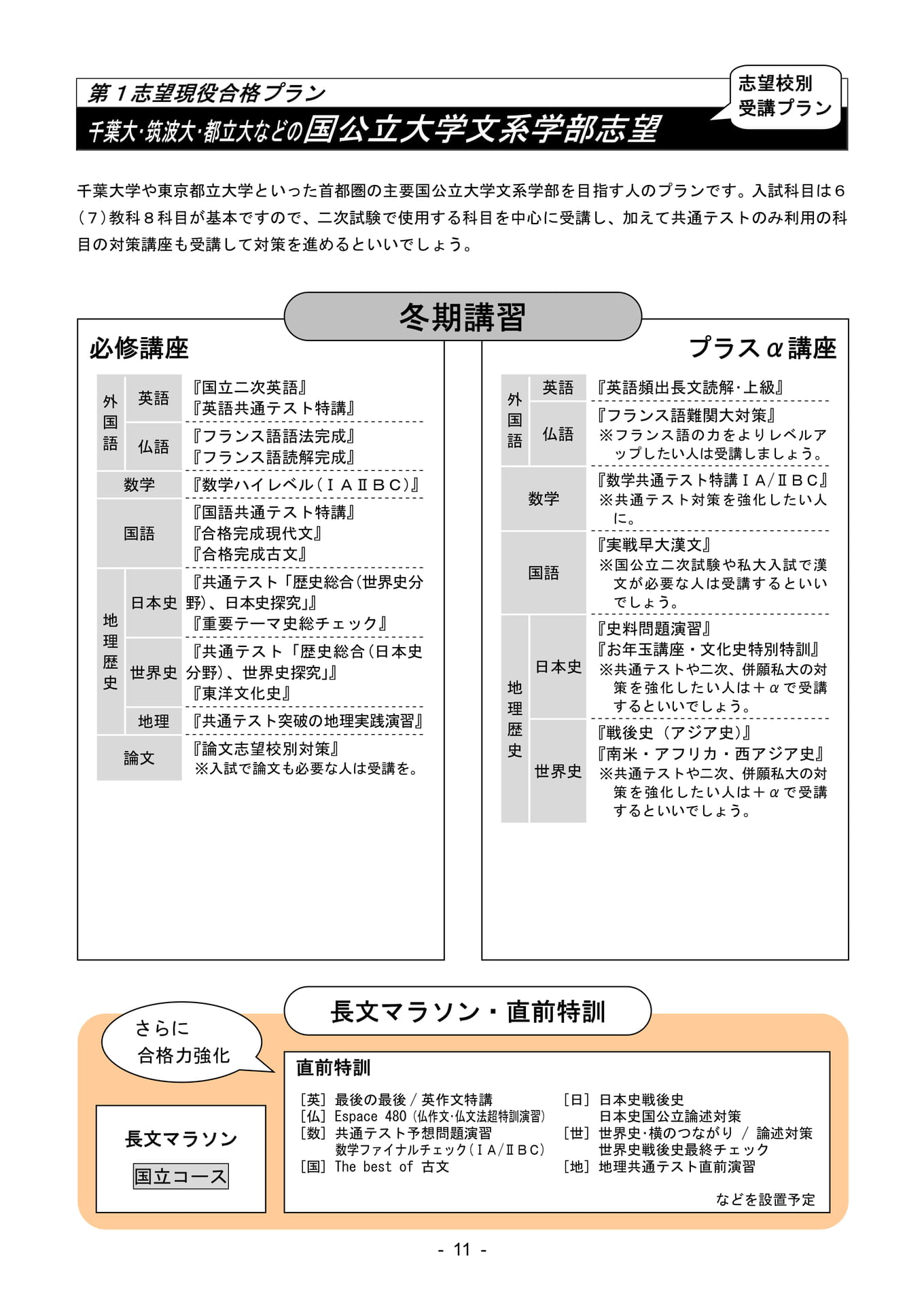 主要国公立大学文系学部志望プラン（12ページ目）