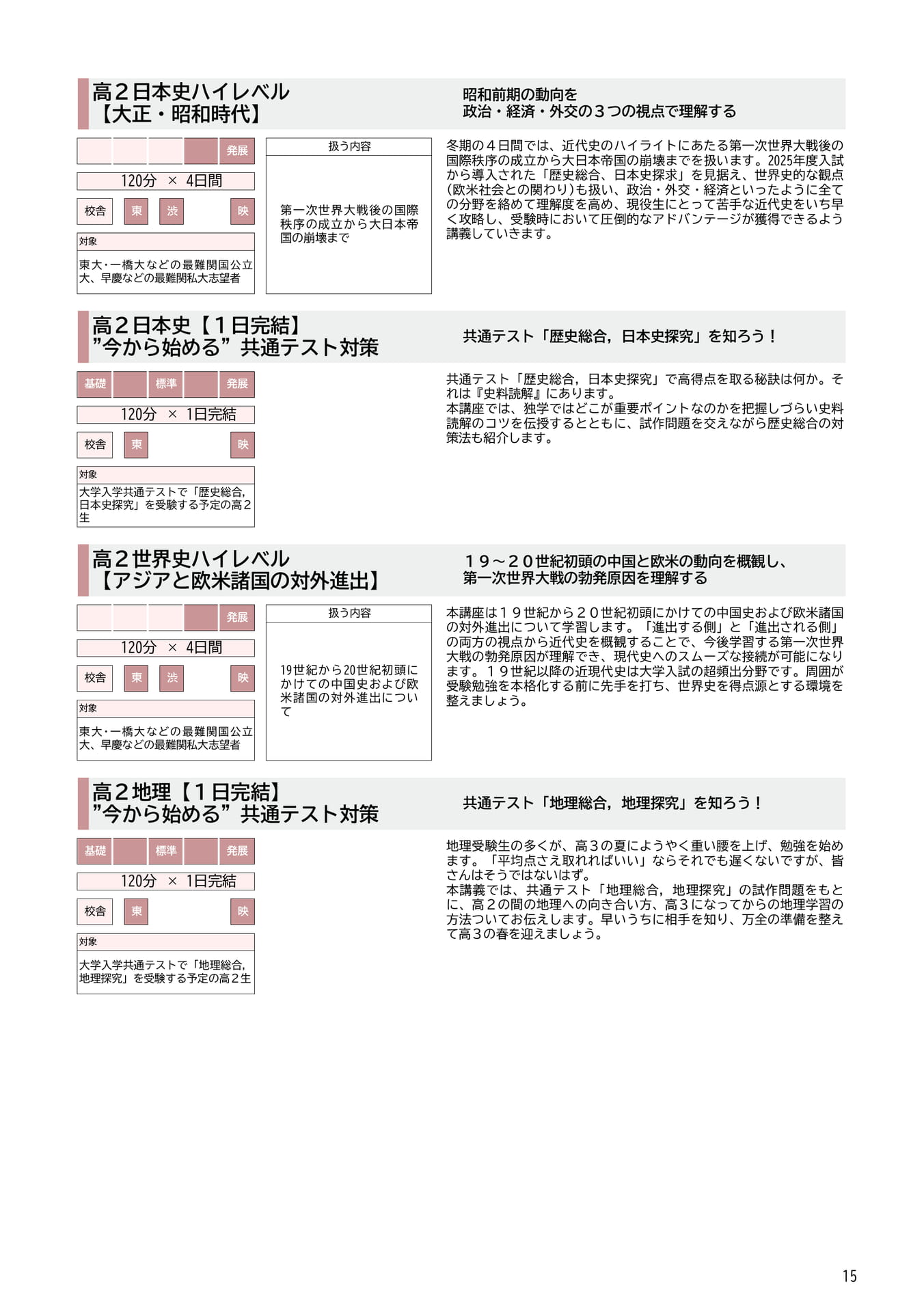 高2日本史・世界史・地理講座紹介(15ページ目)