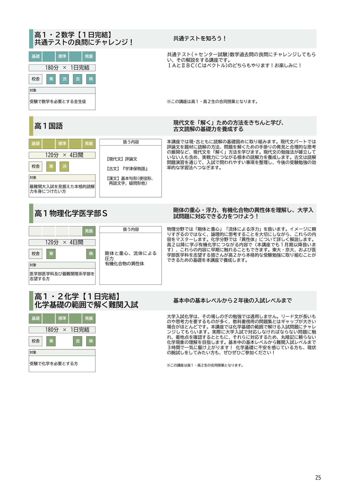 高1数学・国語・理科講座紹介(25ページ目)
