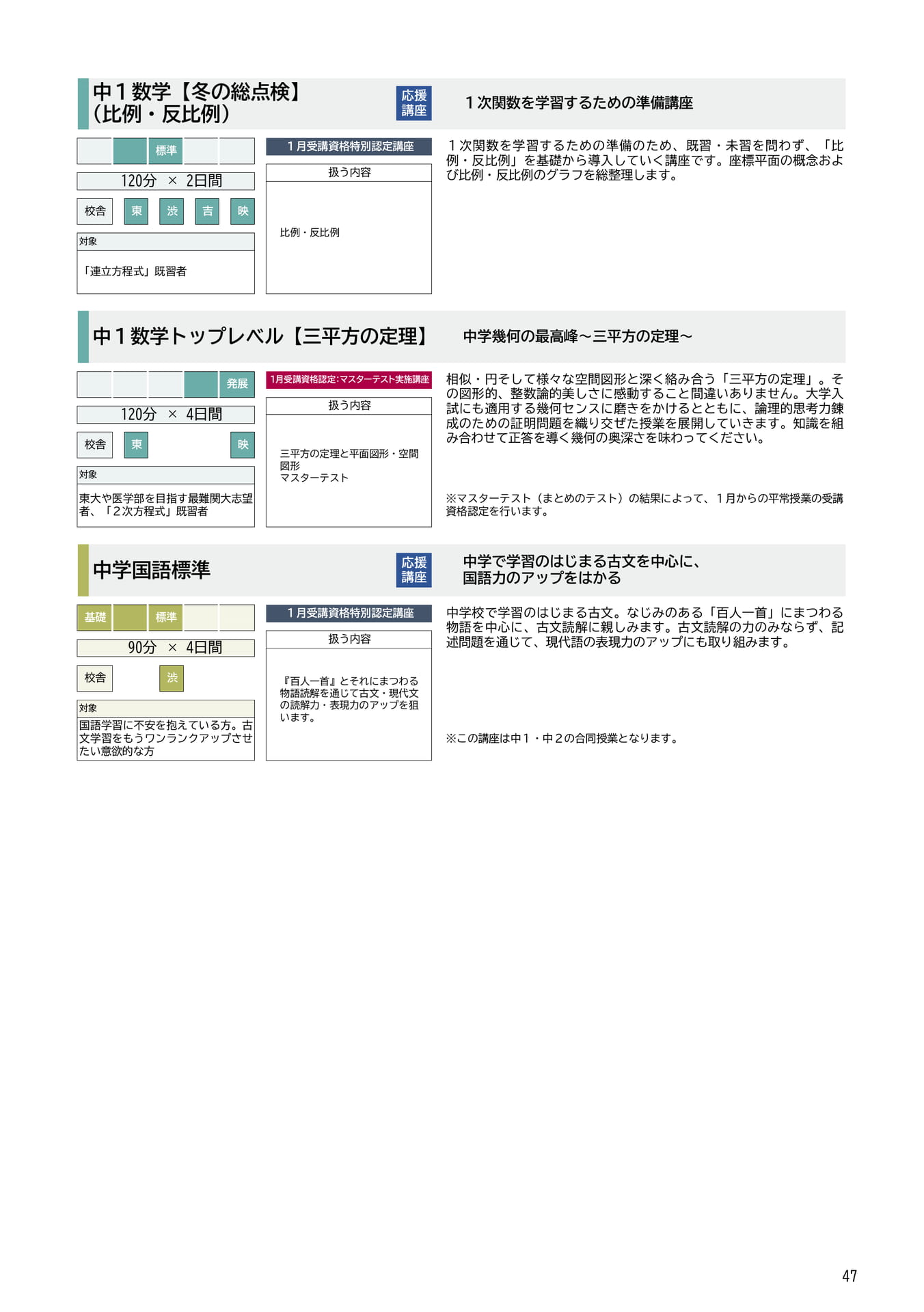 中1数学・国語講座紹介(47ページ目)
