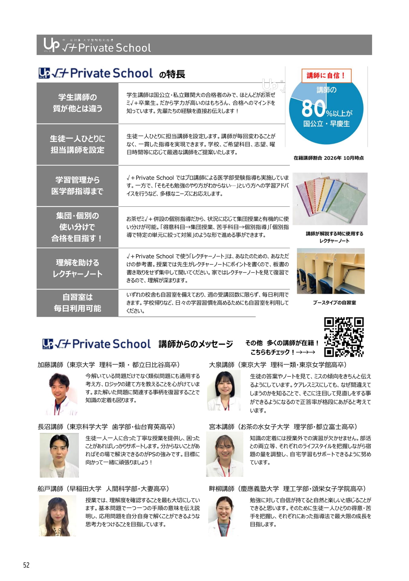 個別指導の特長と講師紹介(52ページ目)