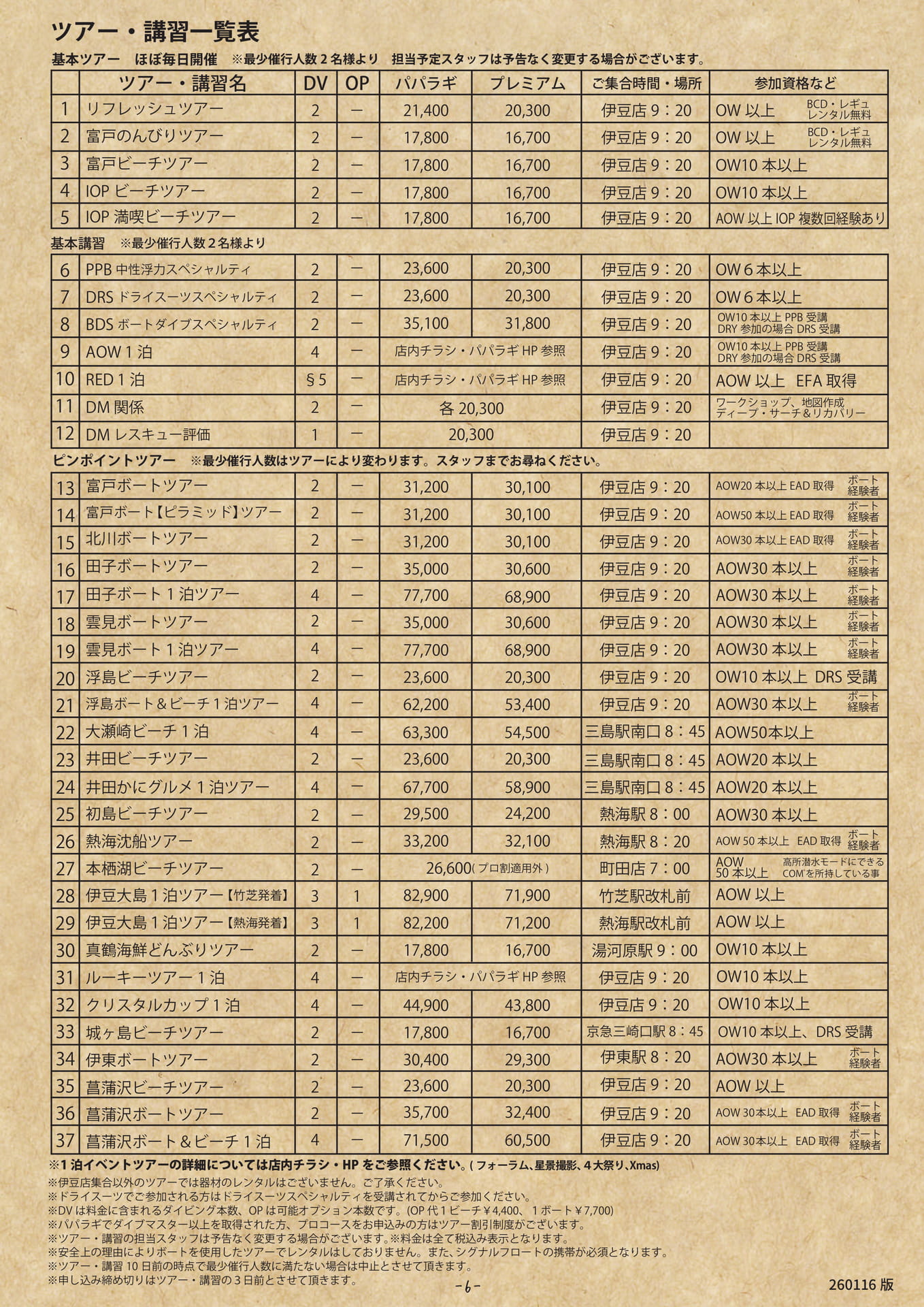 ツアー・講習一覧表（7ページ目）