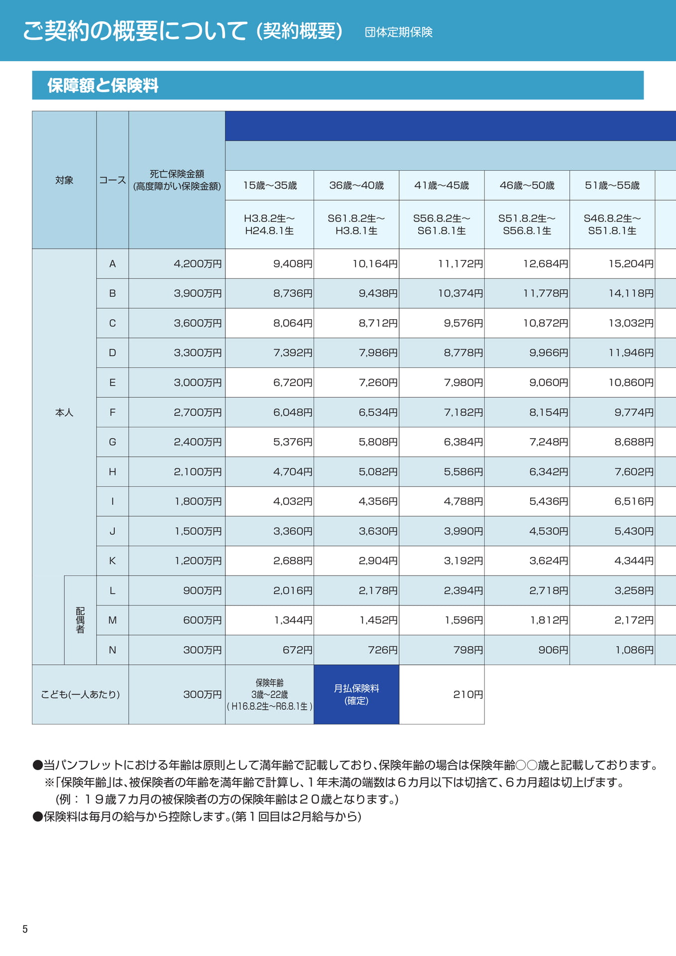 保障額と保険料(6ページ目)