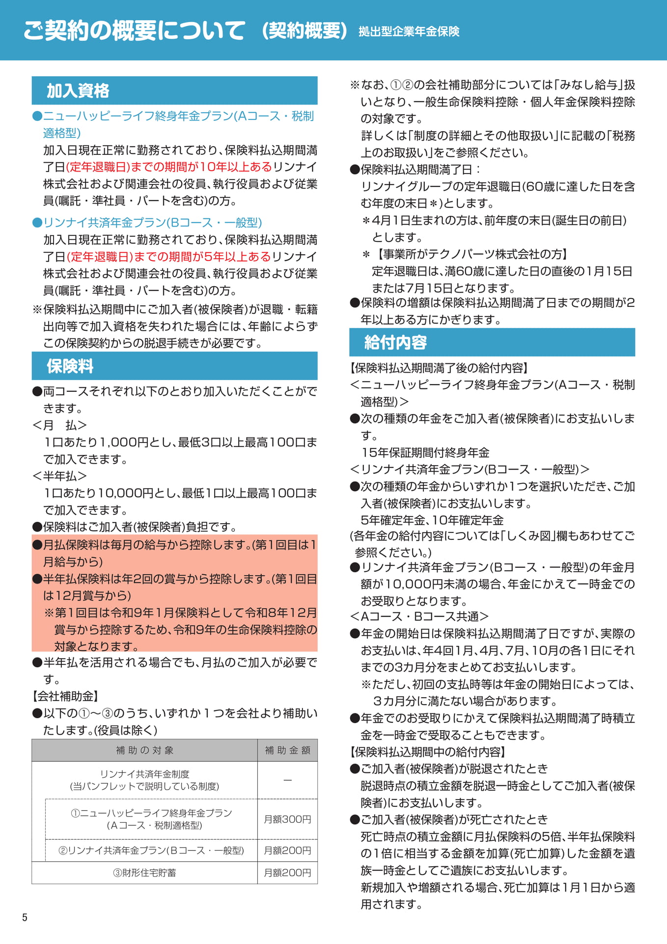 加入資格と保険料・会社補助金(6ページ目)