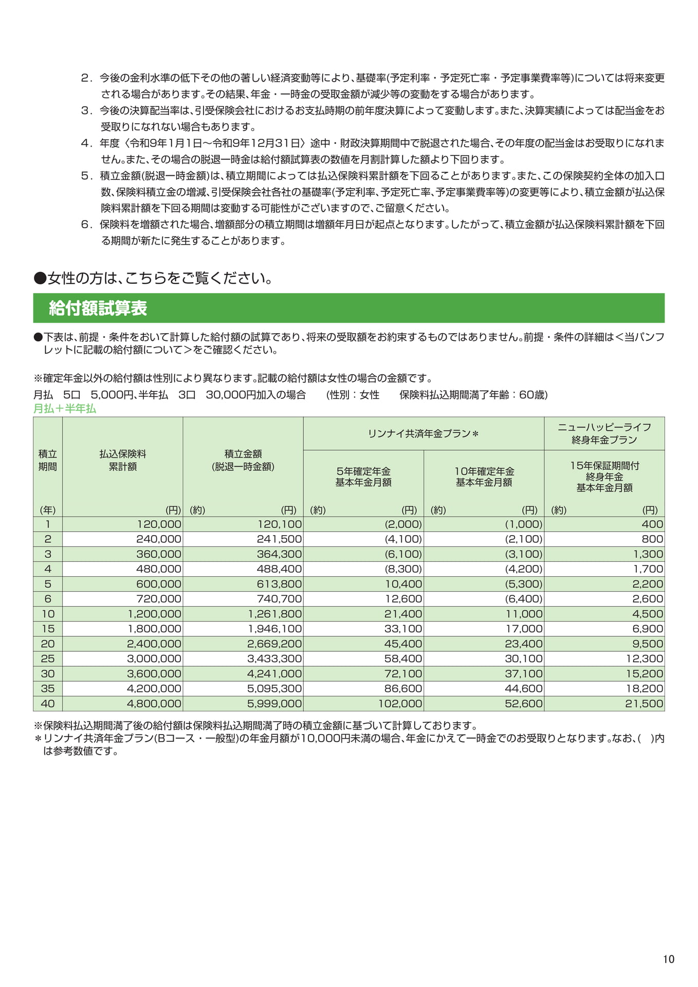 給付額試算表(女性)(11ページ目)