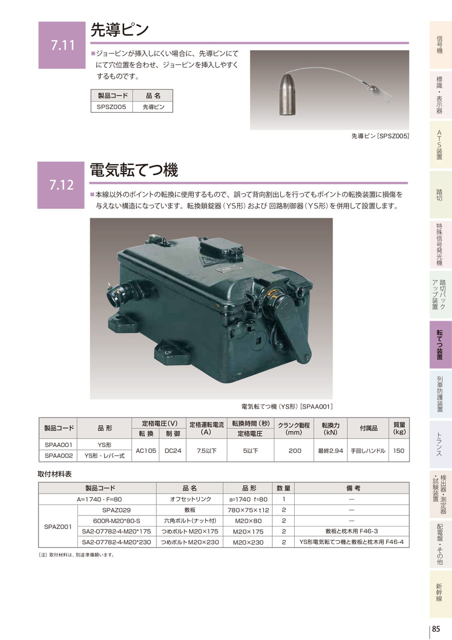 7.11 先導ピン／7.12 電気転てつ機 （87ページ目）