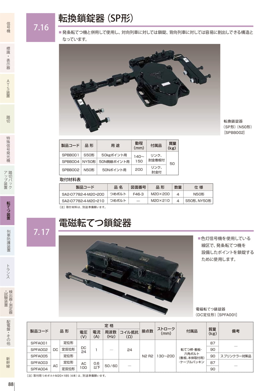 7.16 転換鎖錠器（SP形）／7.17 電磁転てつ鎖錠器 （90ページ目）
