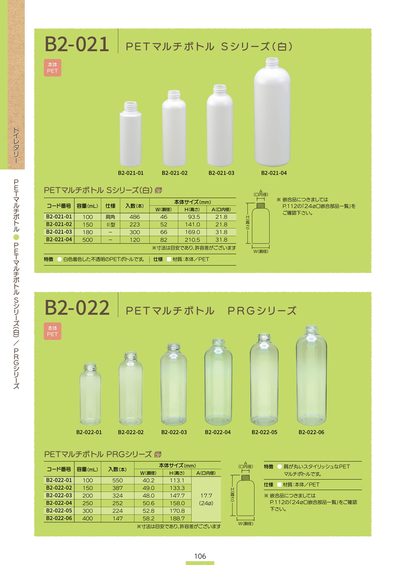 P.108 PETマルチボトル B2-021/B2-022 (カタログ上表記P.106)（108ページ目）