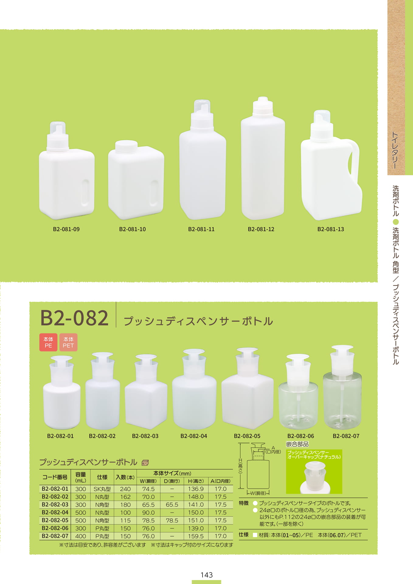 P.145 洗剤ボトル B2-081②/B2-082 (カタログ上表記P.143)（145ページ目）