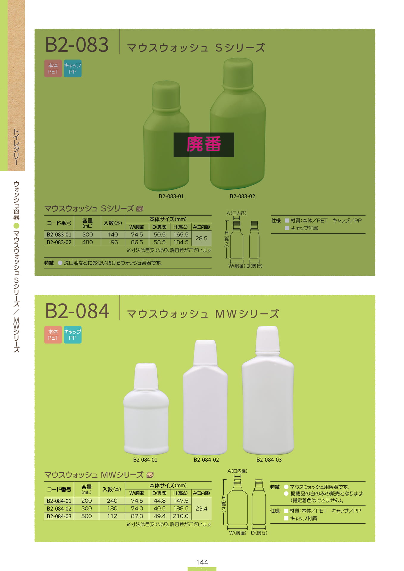 P.146 ウォッシュ容器 B2-083/B2-084 (カタログ上表記P.144)（146ページ目）