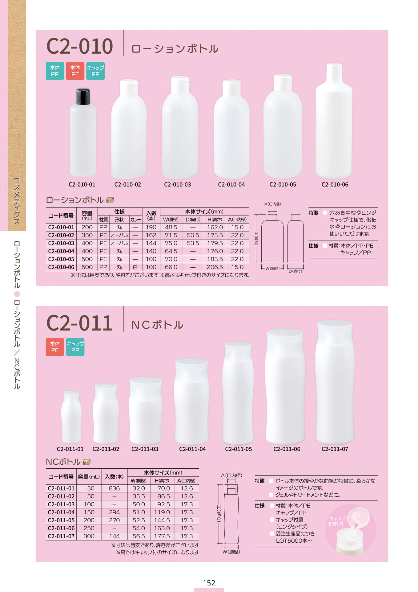 P.154 ローションボトル C2-010/C2-011 (カタログ上表記P.152)（154ページ目）