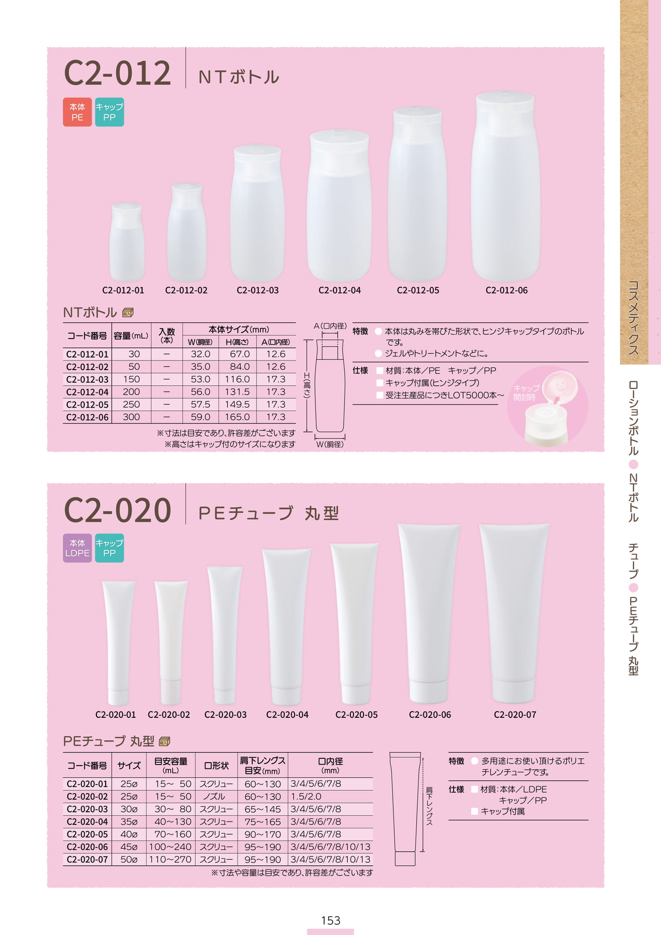 P.155 ローションボトル C2-012 / チューブ C2-020 (カタログ上表記P.153)（155ページ目）