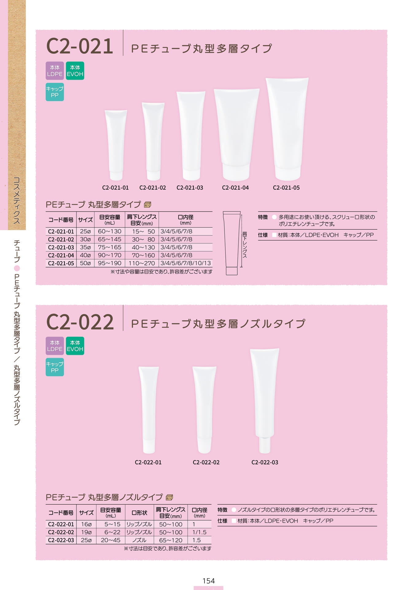 P.156 チューブ C2-021/C2-022 (カタログ上表記P.154)（156ページ目）