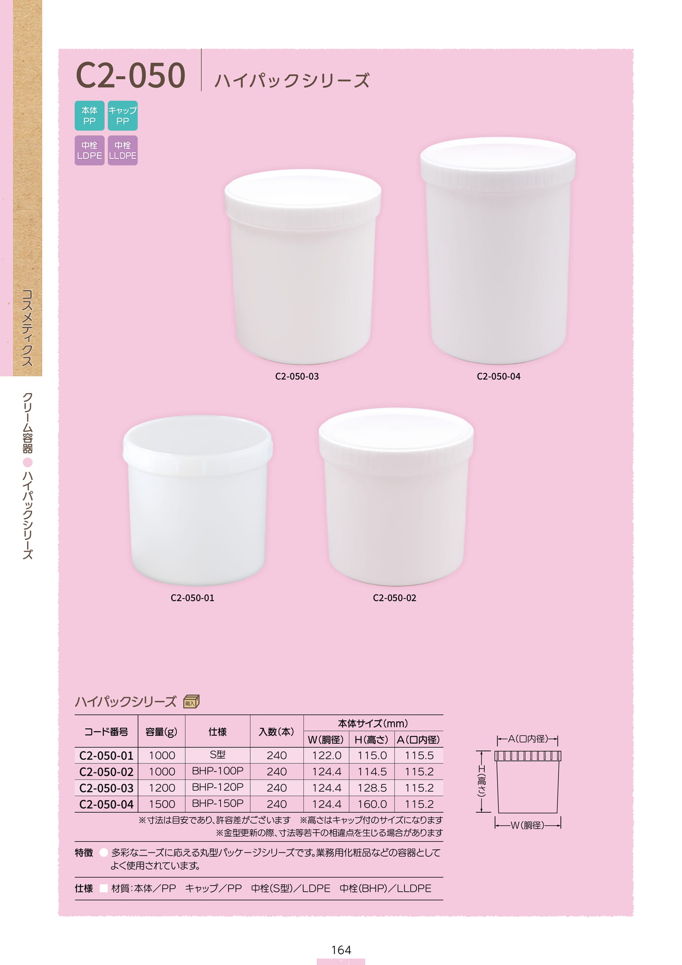 P.166 クリーム容器 C2-050 (カタログ上表記P.164)（166ページ目）