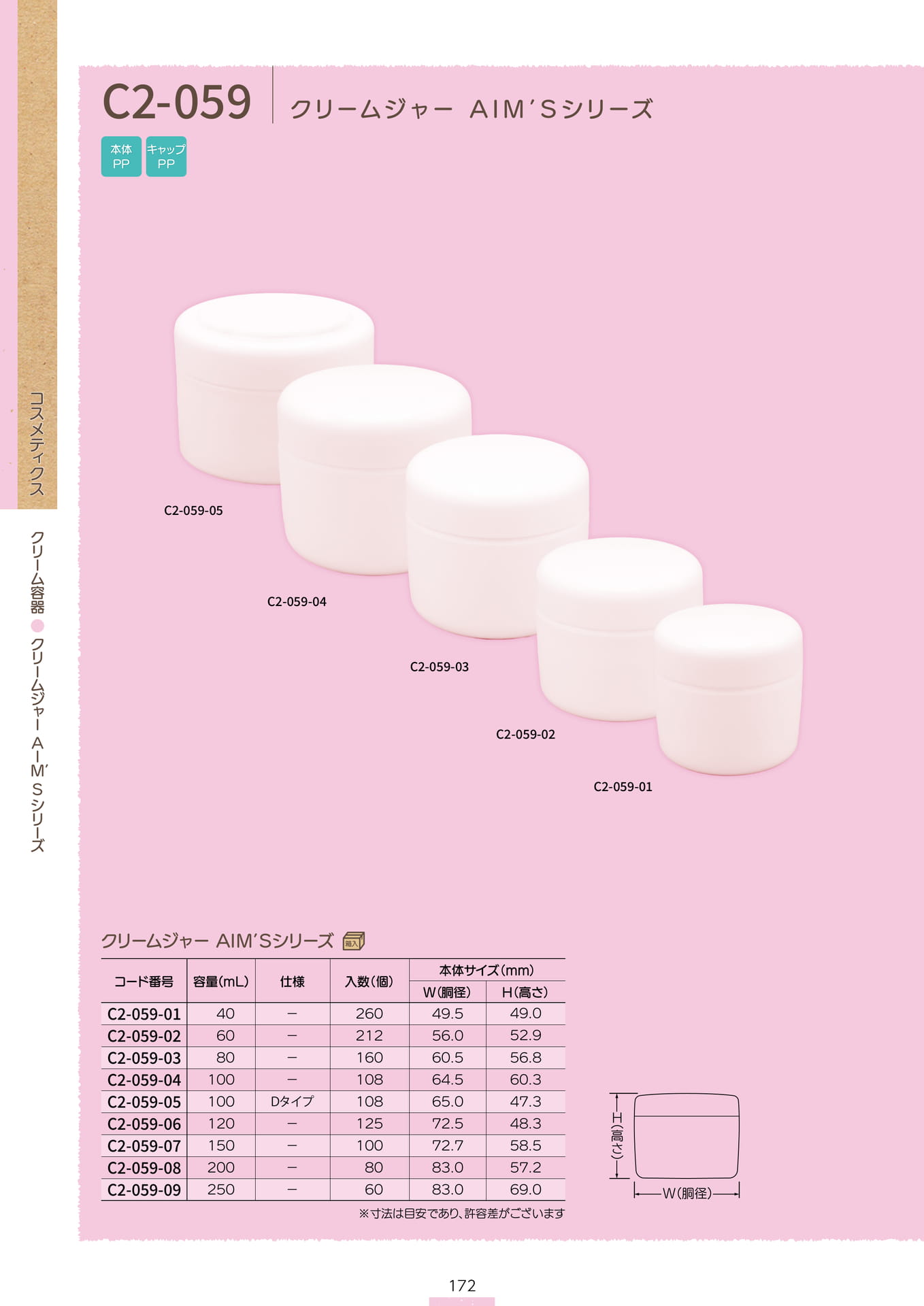 P.174 クリーム容器 C2-059① (カタログ上表記P.172)（174ページ目）
