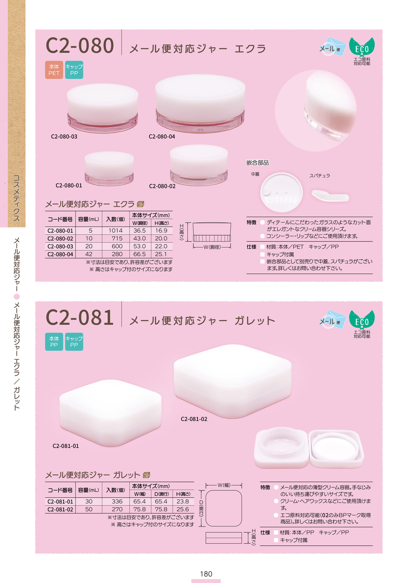 P.182 メール便対応ジャー C2-080/C2-081 (カタログ上表記P.180)（182ページ目）