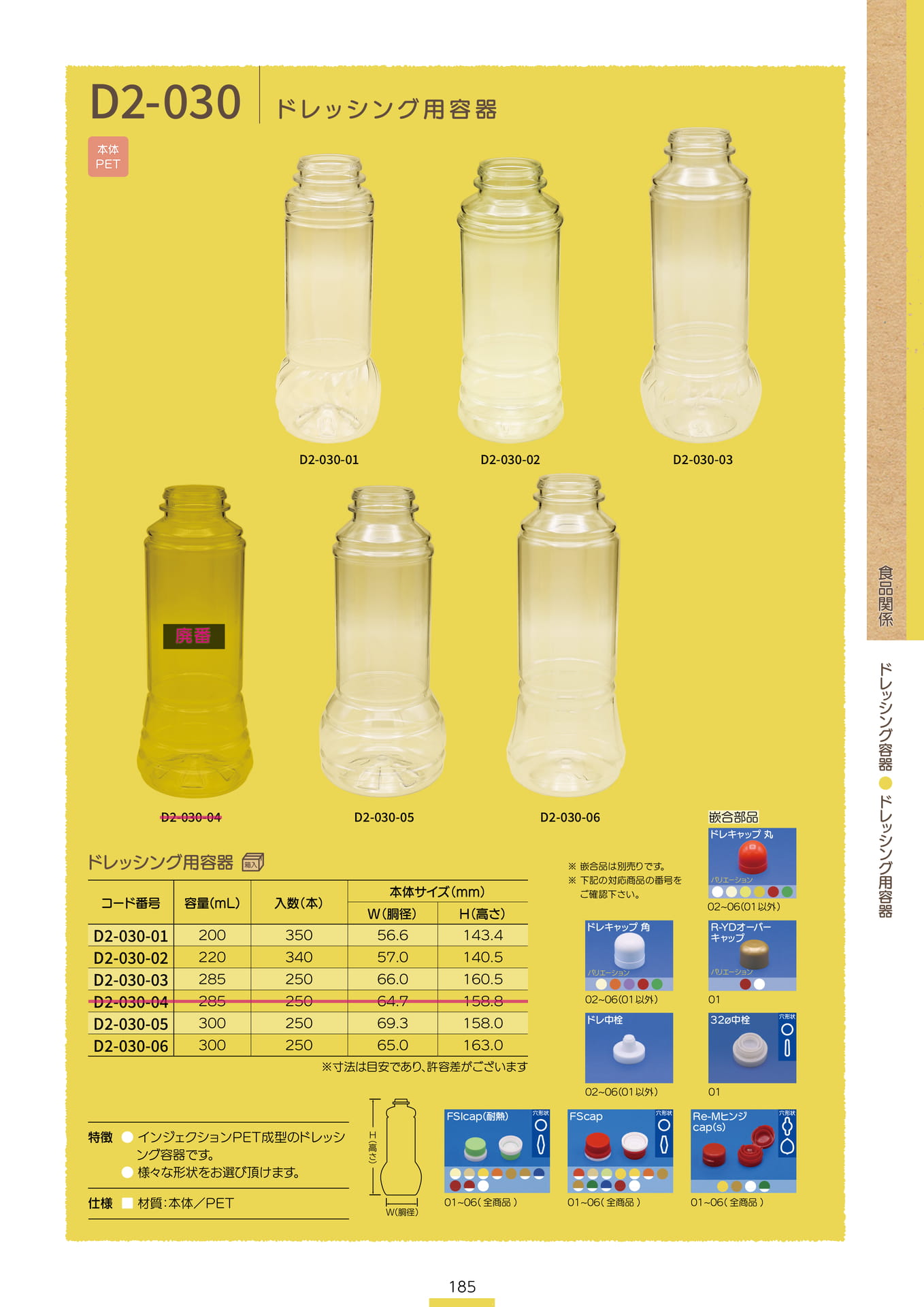 P.187 ドレッシング容器 D2-030 (カタログ上表記P.185)（187ページ目）