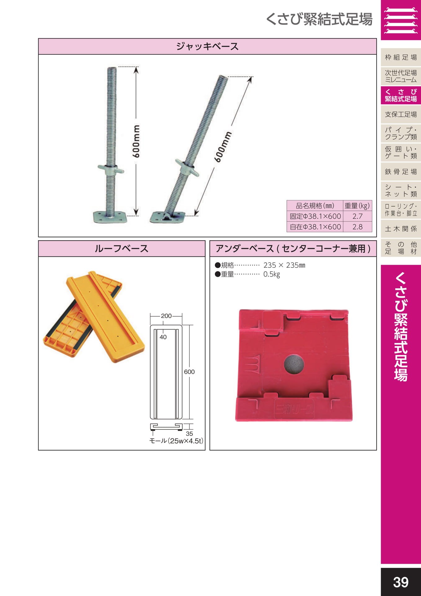 くさび緊結式足場/ジャッキベース・ルーフベース・アンダーベース(43ページ目)