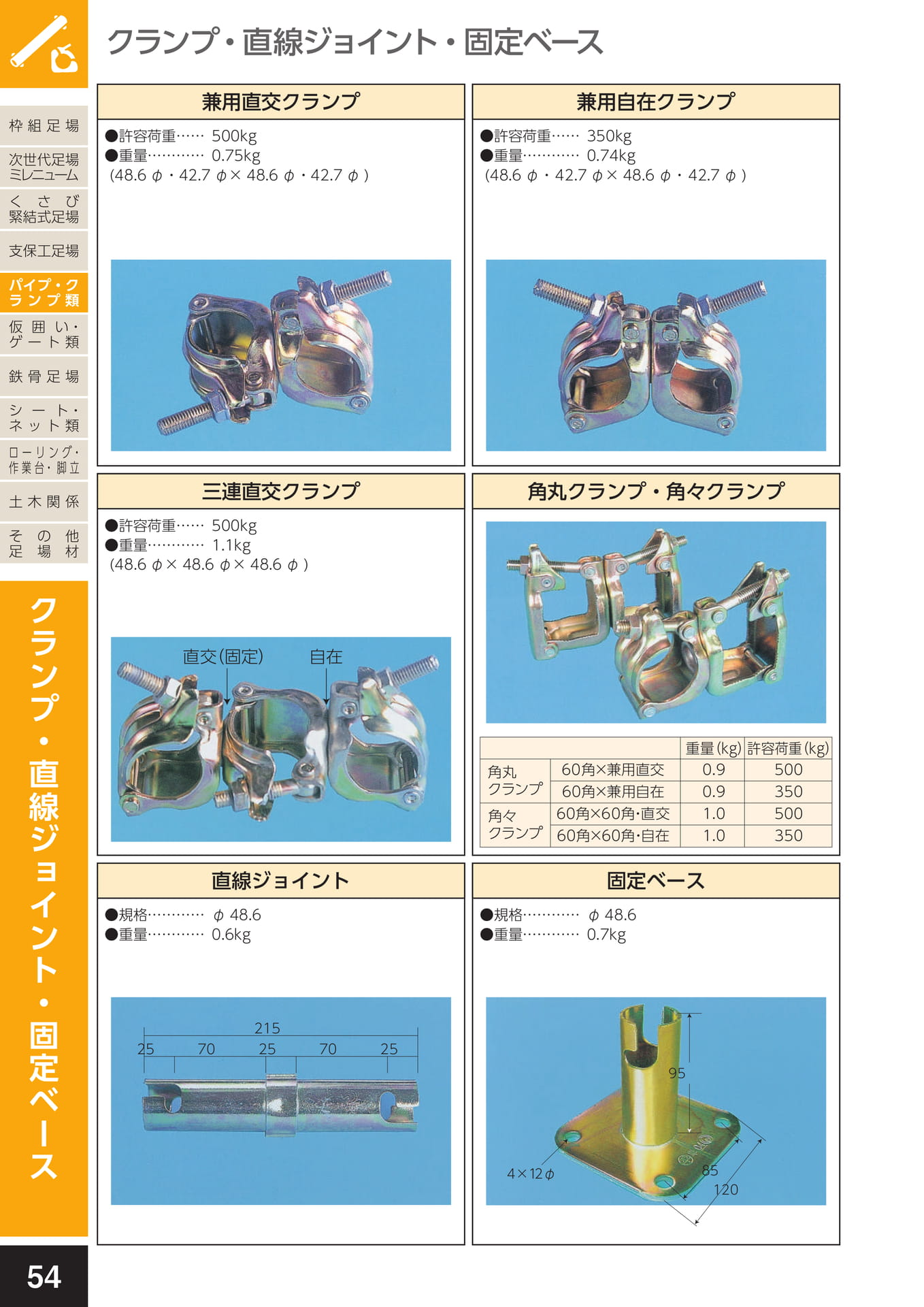 パイプ・クランプ類/クランプ・直線ジョイント・固定ベース(58ページ目)
