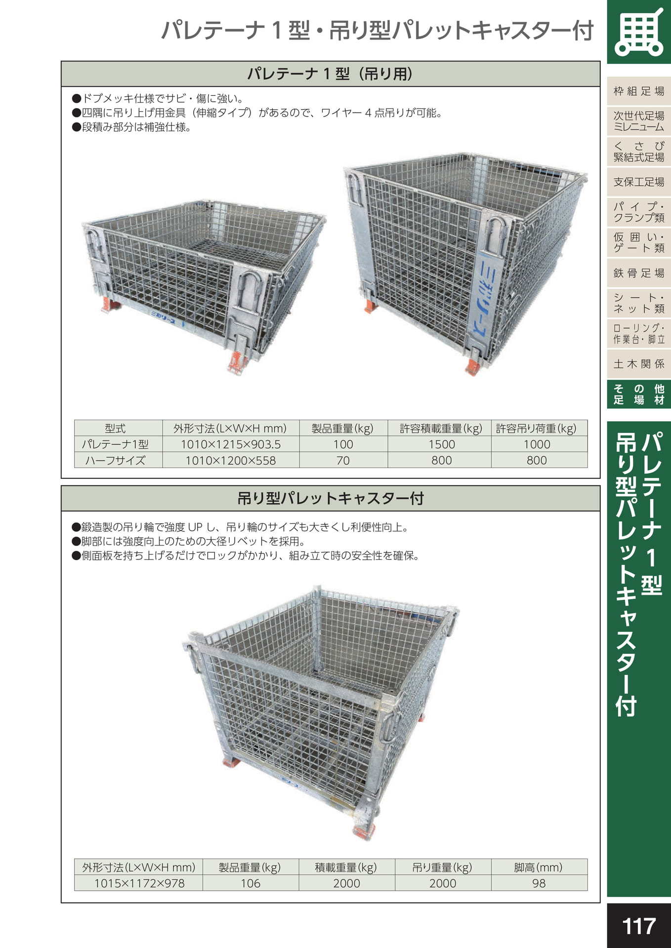 その他足場材/パレテーナ1号(吊り用)・吊り型パレットキャスター付(121ページ目)