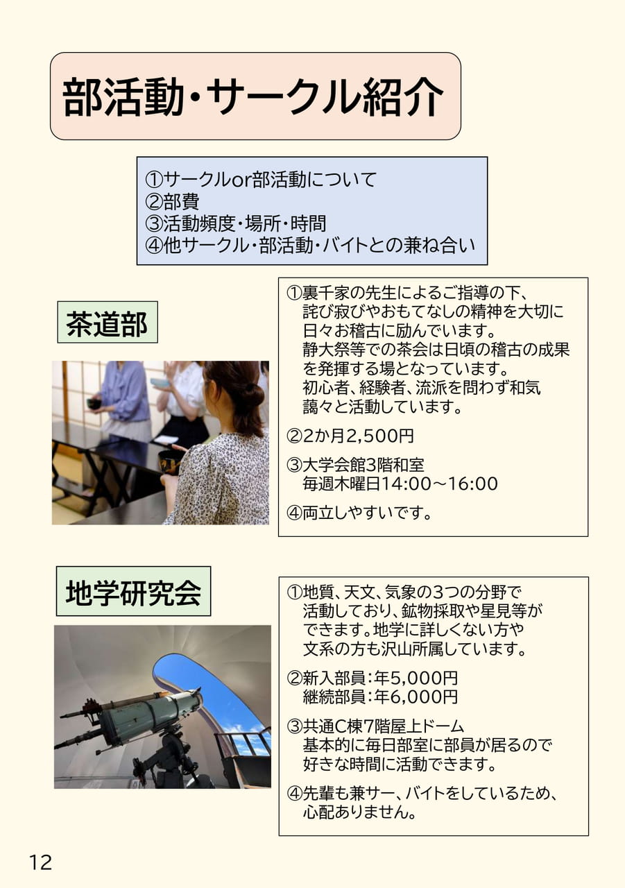 部活動・サークル紹介(12ページ目)