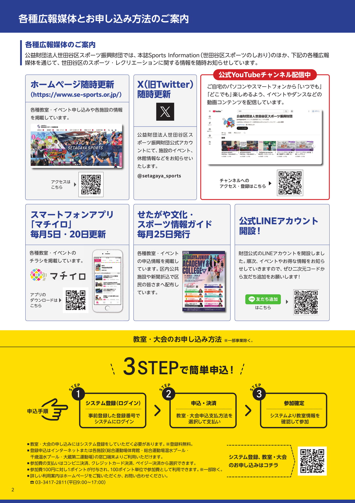 各種広報媒体とお申し込み方法のご案内、教室・大会申込システムご案内（2ページ目）
