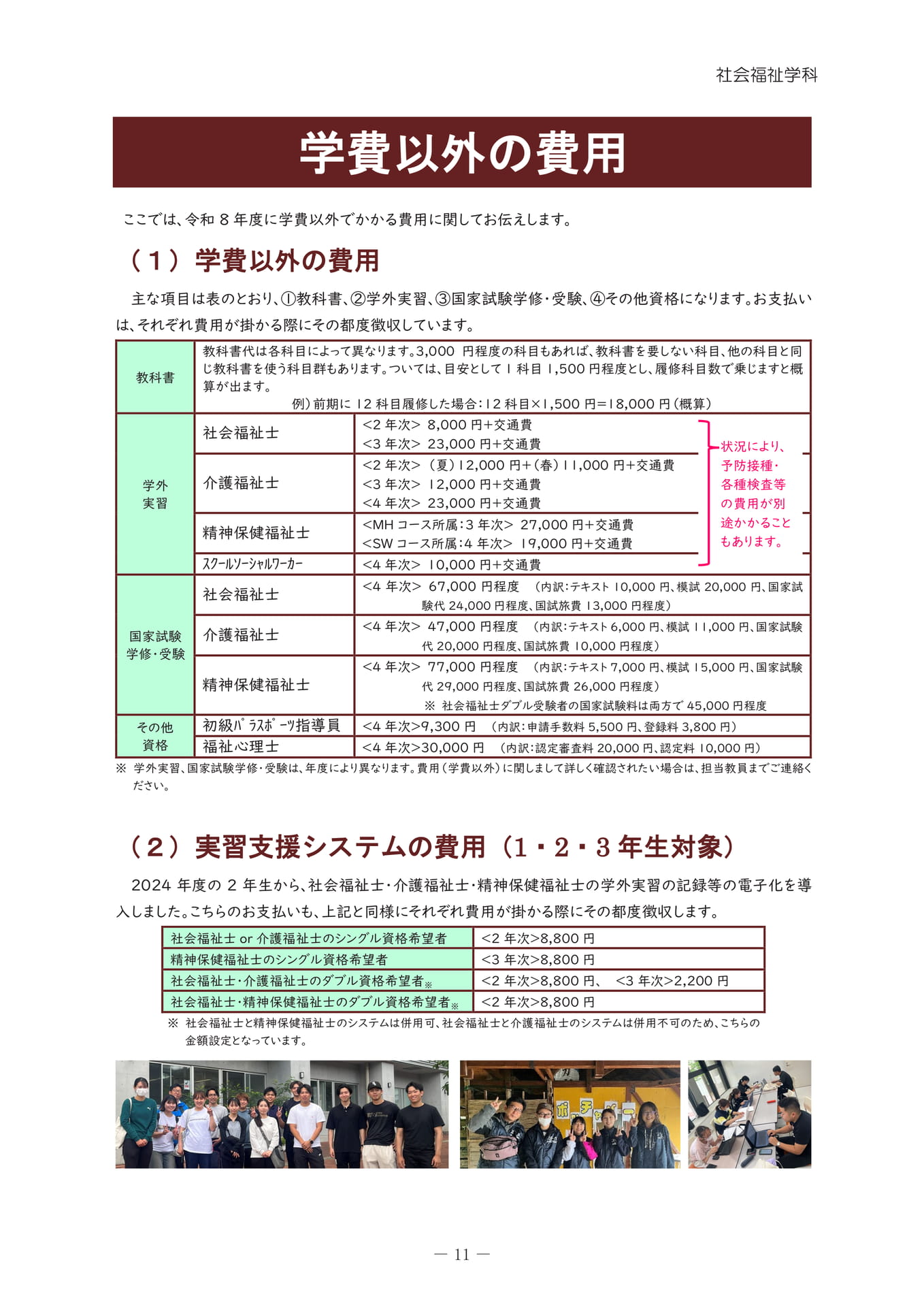 学費以外の費用（15ページ目）