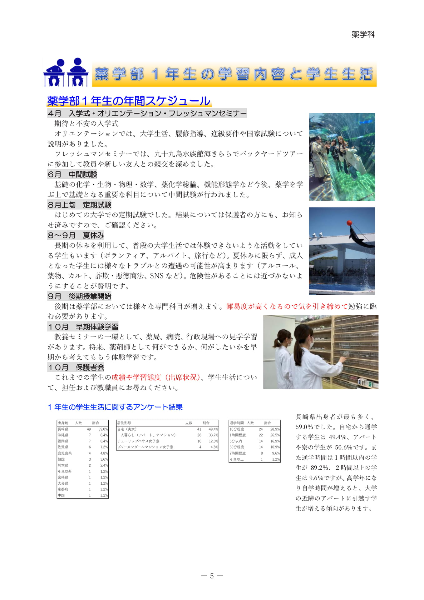 薬学部1年生の年間スケジュール（9ページ目）