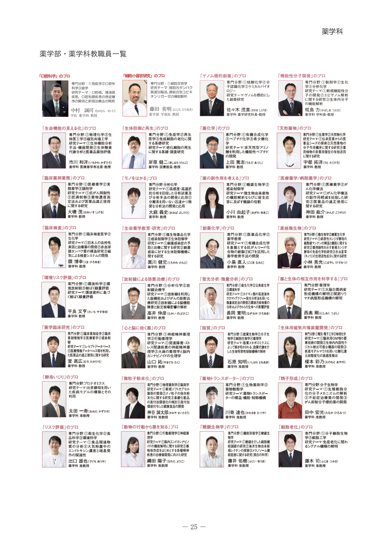 薬学部・薬学科教職員一覧（29ページ目）