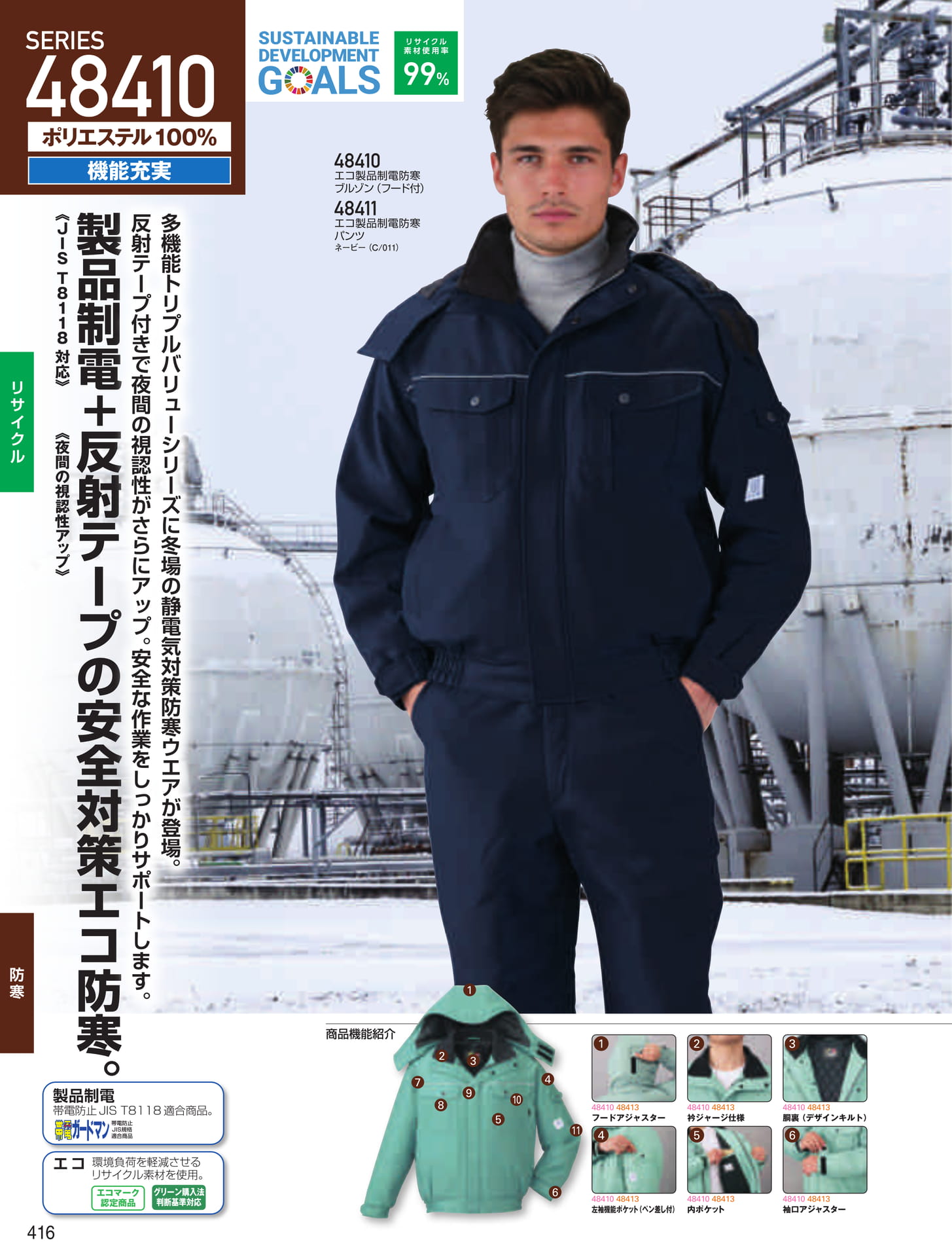 エコ製品制電防寒ブルゾン・パンツ(416ページ目)