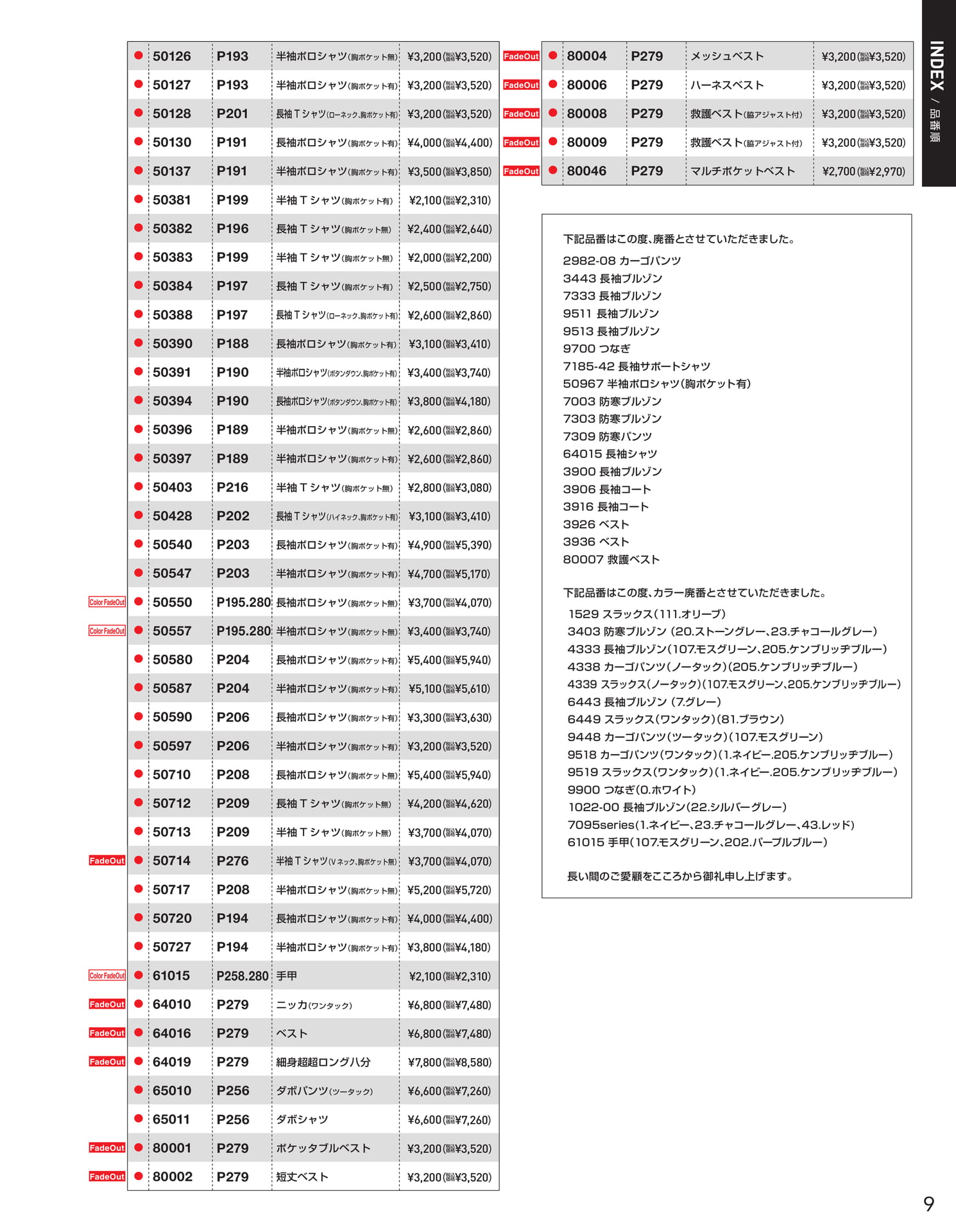 INDEX / 品番順(11ページ目)
