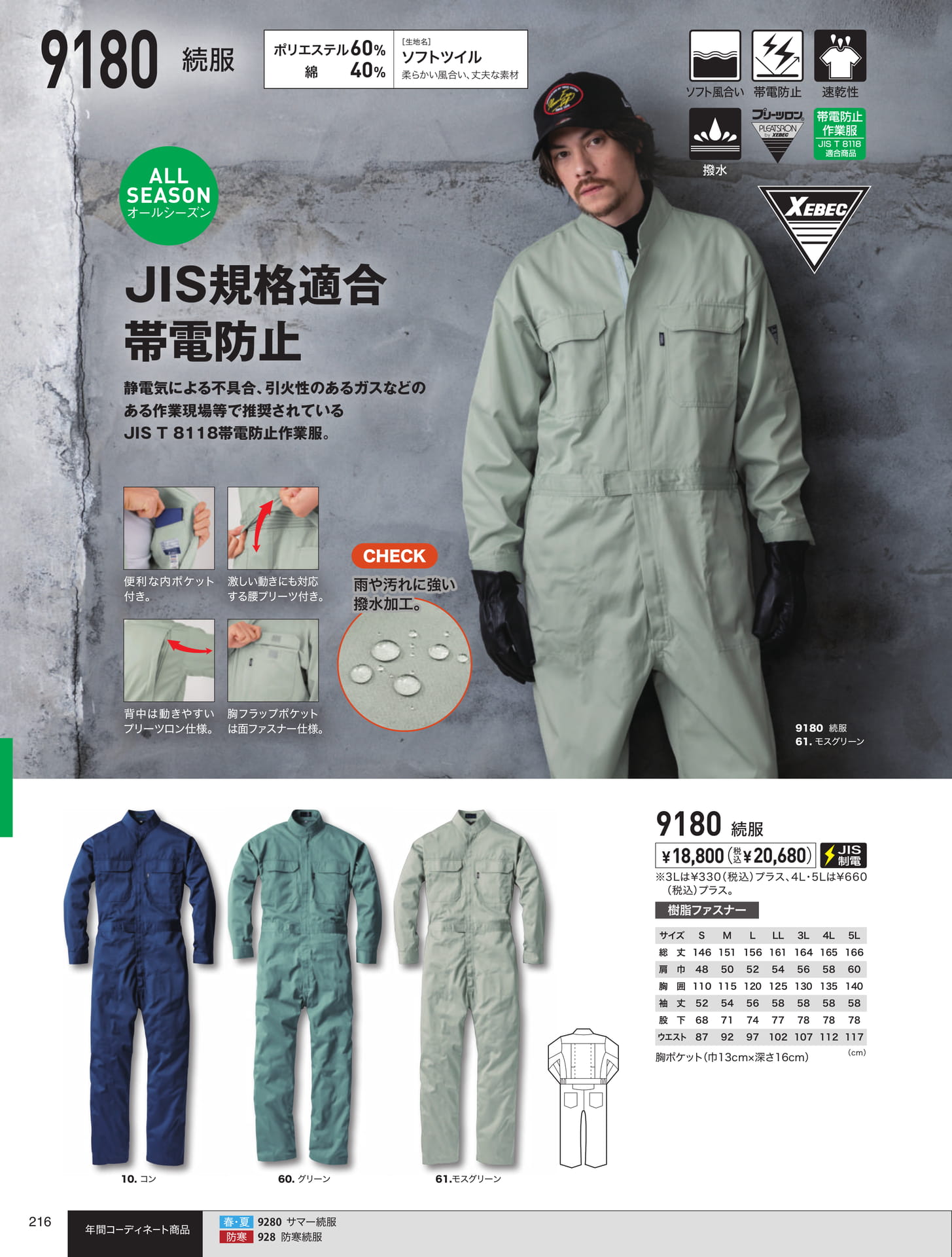 JIS規格適合帯電防止続服（216ページ目）