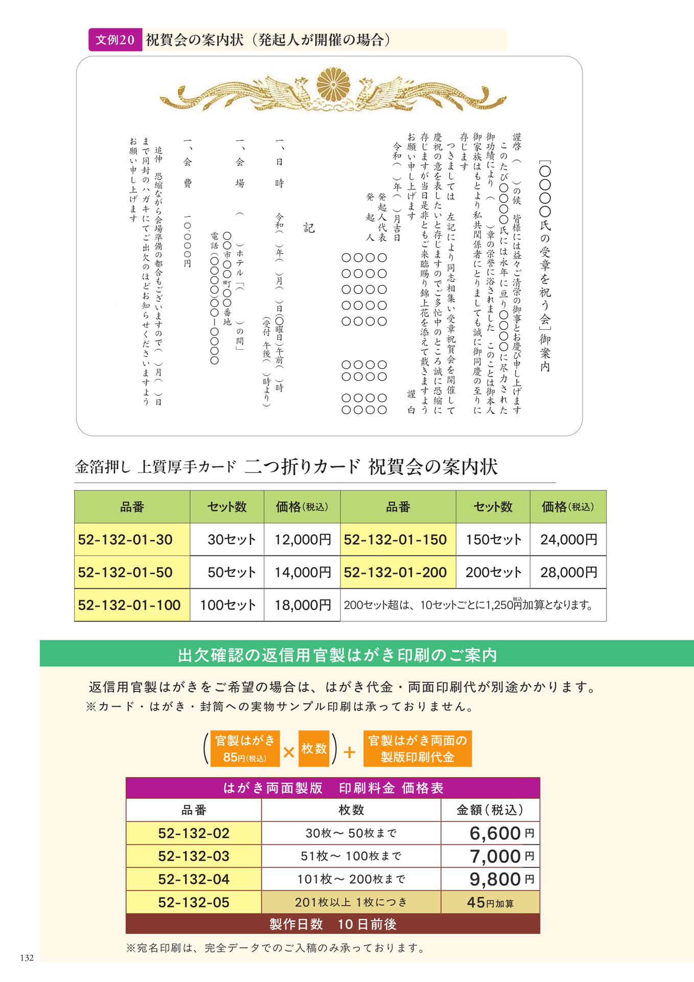 祝賀会の案内状(134ページ目)