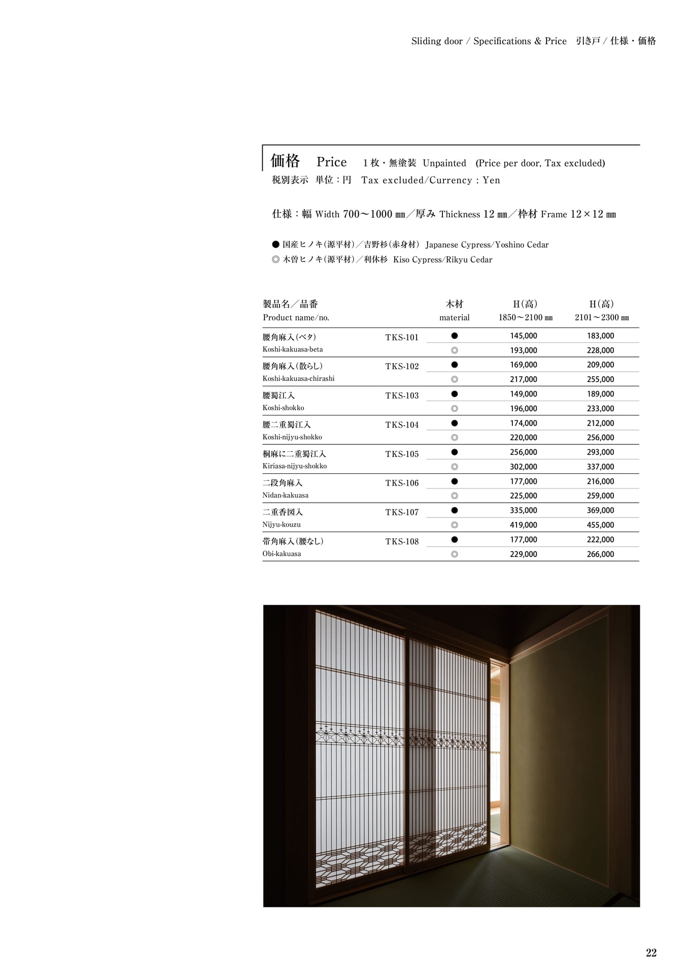 引き戸用部材 タニハタ総合カタログ価格表 22 組子細工(23ページ目)